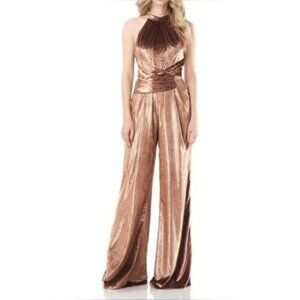 NWT Kay Unger Isadora Crushed Velvet Halter Neck Wide Leg Jumpsuit. SZ 10